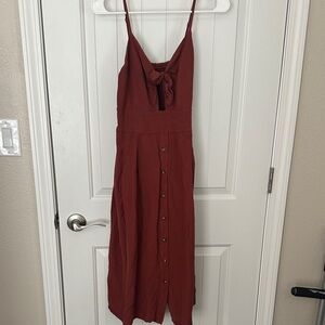 Express Rust Red Button-Down Dress pleated with pockets